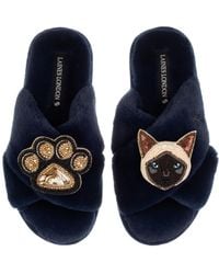 Laines London - Classic Laines Slippers With Paw & Siamese Cat Brooches - Lyst