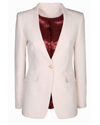 The Extreme Collection - Ecru Single Breasted With Golden Button Crepe Blazer Maureen - Lyst