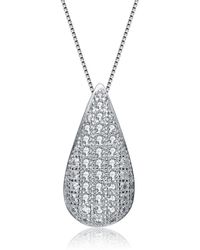 Genevive Jewelry - Sterling Silver Small White Cubic Zirconia Teardrop Pendant - Lyst
