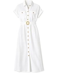 Yumi' - Viscose Linen Look Midi Shirt Dress With Wooden Belt - Lyst