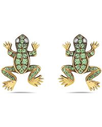 Artisan - Natural Diamond & Tsavorite Gemstone In 18k Gold Pave Frogs Shape Stud Earrings - Lyst