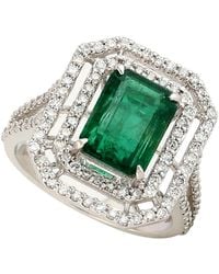 Artisan - Natural Diamond & Zambian Emerald Octogen Cut In 14k White Gold Cocktail Ring - Lyst