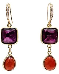 Farra - Natural Garnet With Agate Dangle Earrings - Lyst