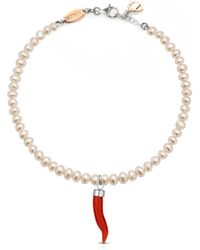 Unaloe - Sterling Baroque Pearl Cornicello Charm Bracelet For – Adjustable Elegant Jewelry - Lyst