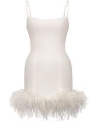 Sanctumum - Feather-Trimmed Fitted Wool Viscose Mini Dress - Lyst