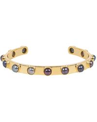 Amadeus - Aurora Gold Cuff Bracelet With Grey Pearls - Lyst