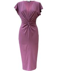 Imaatu - Masee Plunge Deep V-Neck Knot Bamboo Midi Dress Berry - Lyst