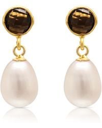 Pearls of the Orient Online - Clara Smokey Quartz & Cultured Freshwater Pearl Drop Earrings - Lyst