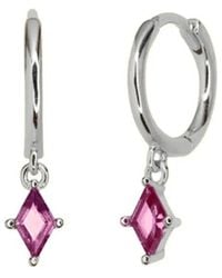 Harfi - Ruby July Birthstone Delicate Dangle Hoops - Lyst