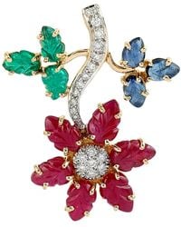 Artisan - Carved Ruby, Emerald & Sapphire Diamond Floral Pendant - Lyst