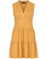 Conquista - Chic Dark Biscuit Sleeveless V-Neck Jersey Dress - Lyst
