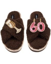 Laines London - Neutrals Laines Neutral Boucle Slippers With 60Th Birthday & Champers Brooches - Lyst