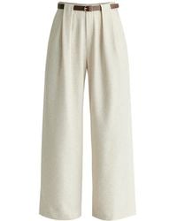 Paisie - Neutrals Belted Wide Leg Trousers With Box Pleats - Lyst