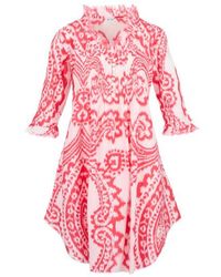 At Last - Annabel Cotton Tunic In Coral & White Ikat - Lyst