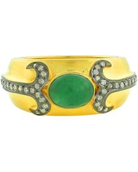 Artisan - Natural Emerald Pave Diamond 18k Yellow Gold Designer Band Ring Jewelry - Lyst