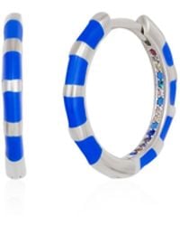 Spero London - Enamel Fine Stripe Sterling Hoop Earrings With Multi Color Zirconia Interior - Lyst