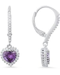 Kylie Harper - February Amethyst Birthstone Heart-Cut Halo Leverback Earrings - Lyst