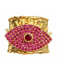 By Ozge - Mystic Love Zircon Evil Eye-Plated Adjustable Chunky Ring - Lyst