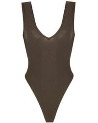 No'design - V-Neck Thick Strap Khaki Bodysuit - Lyst