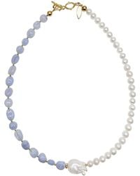Farra - Freshwater Pearls And Lace Agate Short Necklace - Lyst