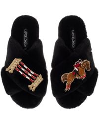 Laines London - Embellished Faux Fur Cross-Strap Slippers - Lyst