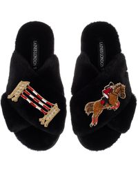 Laines London - Embellished Faux Fur Cross-Strap Slippers - Lyst