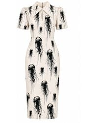 Julia Allert - Neutrals Ivory Jellyfish Print Short Sleeve Midi Dress – Capsule Edition - Lyst