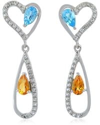 Artisan - Natural Diamond Citrine Topaz Dangle Earrings 18k White Gold Jewelry - Lyst