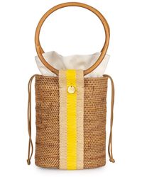 STELAR Sabah Vegan Raffia Barrel Bag Natural With Sunshine Yellow - Multicolor