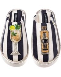 Laines London - Flatform Stripe Closed Toe Slippers With Hugo Spritz Brooches - Lyst