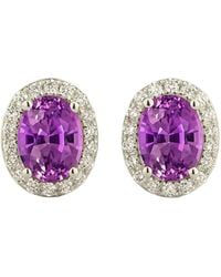 Juvetti - Mina Oval Sapphire & Diamond Halo Earrings - Lyst