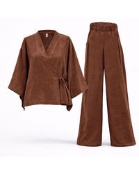 Ceva Cu Dichis - Chocolate Cupro Set Kimono & Wide Leg Trousers - Lyst