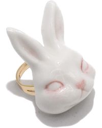H2 Studio - Grumpy Bunny Porcelain 14K Plated Brass Ring - Lyst