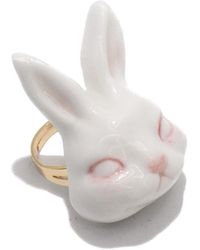 H2 Studio - Grumpy Bunny Porcelain 14K Plated Brass Ring - Lyst