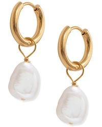 A Weathered Penny - Neutrals Pearl Hoops - Lyst