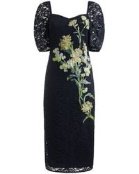 Hope & Ivy - The Adira Embroidered Lace Square Neck Midi Pencil Dress - Lyst