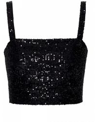 AGGI by HALEWSKI - Reina Obsidian Sequin Sleeveless Crop Top - Lyst