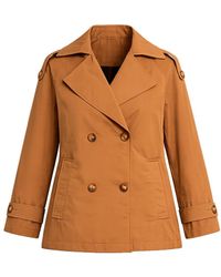 Tantra Spain Sl - Neutrals Short Quilted Trench Coat With Double-Breasted Buttons, Side Pockets, And Flared Back Camel - Lyst
