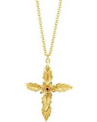 Unaloe - Cross Amen Necklace-Plated With Natural Ruby - Lyst