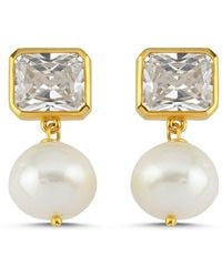 LINYA JEWELLERY - Small Pearl Crystal Stone Earring - Lyst