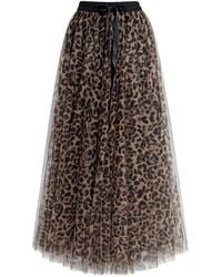 Tantra Spain Sl - Multi-Layered Tulle Midi Skirt, A-Line Cut, Animal Print, Elastic Waistband - Lyst