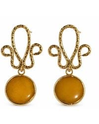 By Ozge - Golden Spirit Mustard Natural Stone Sculptural Brass Drop Earrings - Lyst