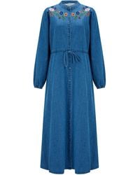 Sugarhill - Ivana Denim Midi Shirt Dress Floral Embroidery - Lyst