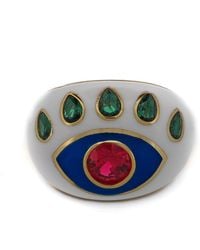 Ebru Jewelry - Guardian Ruby & Emerald Evil Eye Enamel Adjustable Ring - Lyst