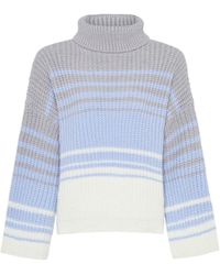 Cara & The Sky - Megan Stripe Roll Neck Jumper Silver Grey - Lyst