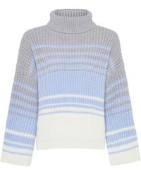 Cara & The Sky - Megan Stripe Roll Neck Jumper Silver Grey - Lyst