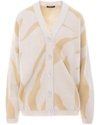 concept A trois - Neutrals Cream& Printed Cardigan With V Neckline, Knitted, With Crystal Buttons - Lyst