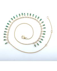 Artisan - Natural Baguette Emerald & Diamond Bezel Set In 14k Gold Choker Fringe Necklace - Lyst