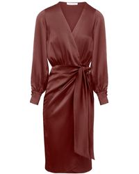 Urban Touch - Long Sleeve Midi Wrap Dress Chocolate - Lyst