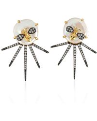 Artisan - Butterfly Diamond Natural Pearl Stud Earrings 18k Yellow Gold - Lyst